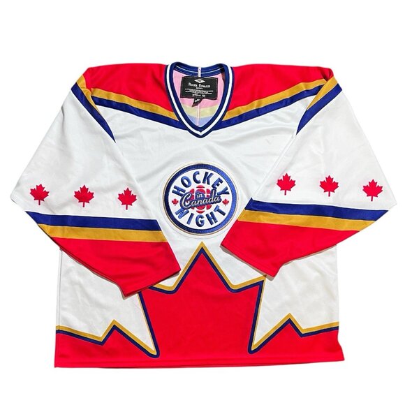 Roger Edwards Hockey Night In Canada Jersey Red Vintage 90s CBC Xl - Picture 1 of 15